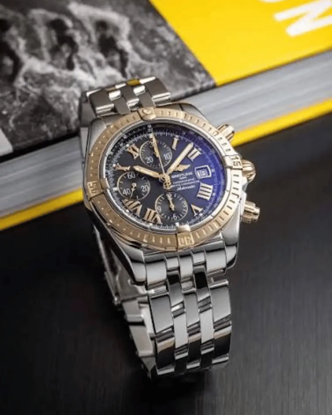 Breitling Navitimer slide rule bezel on a watch available in Houston